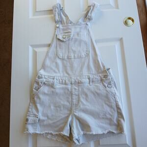 Wallflower Overall Cutoff Shortalls Large white denim jean romper adjustable